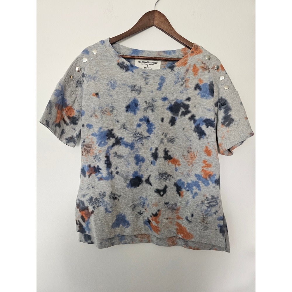 [Artsy] The Sweatshirt Project Top Womens Small Grey Blue Tie Dye Snap Shoulder